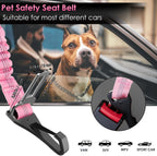 SlowTon Dog Seat Belt, Adjustable Dog Safety Belt Leash, 2 in 1 Latch Bar Attachment Dog Car Seatbelt with Elastic Nylon Bungee Buffer, Reflective Nylon Belt Tether(Pink,35.5in)
