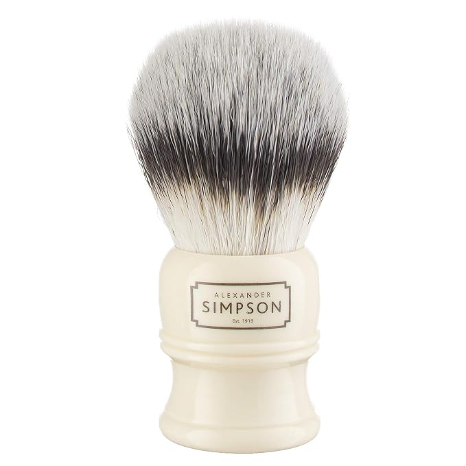 Alexander Simpsons Trafalgar 1 Shaving Brush - T1 Synthetic High Density Fibre Faux Handle Ivory - Simpson Shaving Brushes - Wet Shave Deluxe Thick & Luxurious Lather Dense Extra Soft Bristles