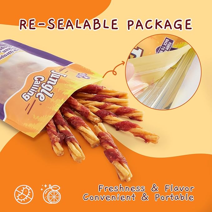 Jungle Calling Dog Treats, Duck Wrapped Chicken Collagen Sticks for Small Medium Dogs, Digestible Rawhide Alternative Dog Chews, Dental Bones for Teeth Cleaning, Like Bully Sticks, Less Smell, 14.1oz