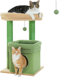 PEQULTI Cat Tree Cactus Cat Tower for Indoor Cats with Private Cozy Cat Condo, Natural Sisal Scratching Posts and Plush Pom-pom for Small Cats Green
