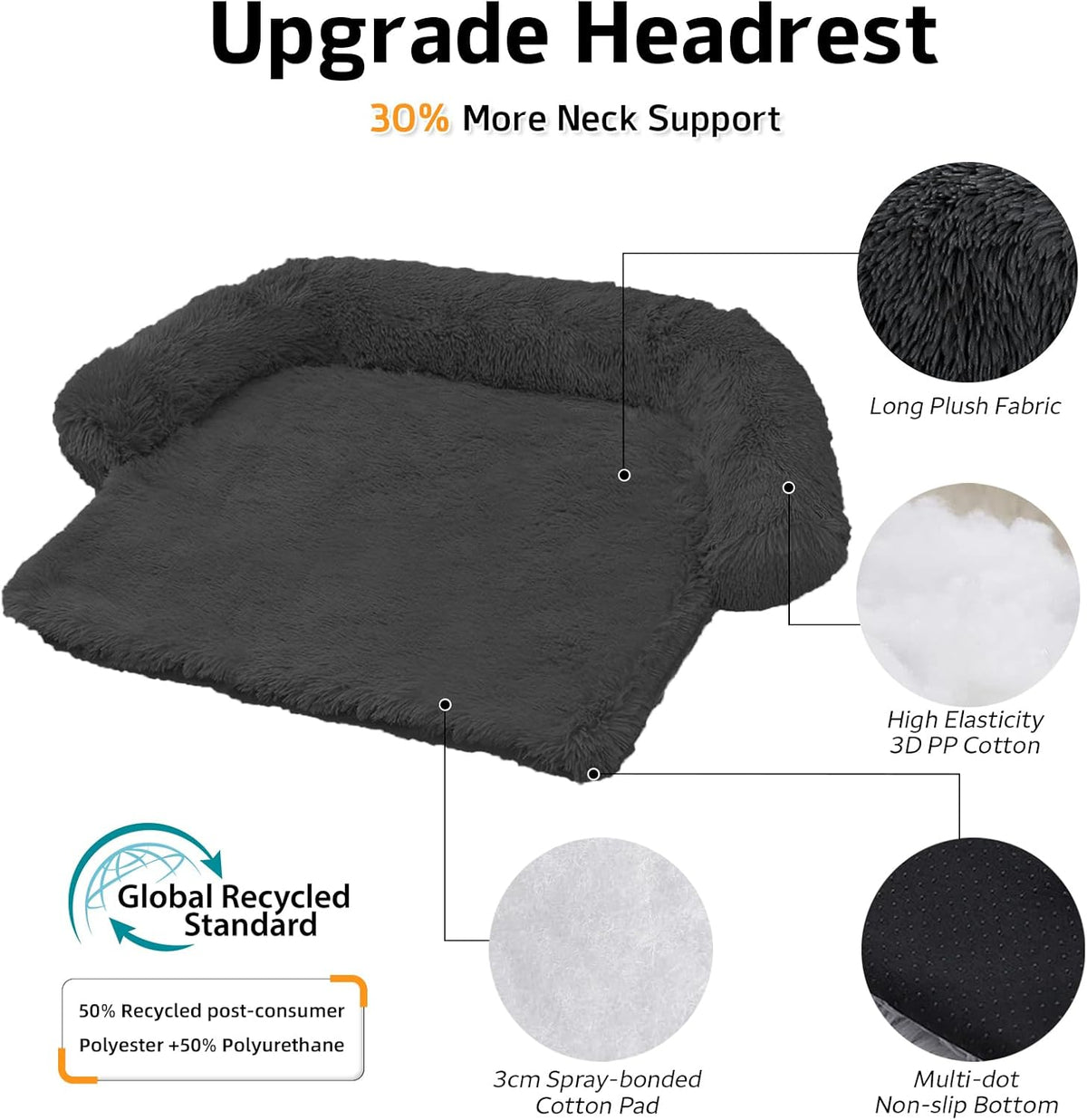 Calming Dog Bed Fluffy Plush Dog Mat for Furniture Protector with Removable Washable Cover for Large Medium Small Dogs and Cats (Large(45x37x6), Dark Grey)