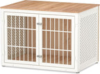 42" Heavy Duty Dog Crate Furniture for Large Dogs, Metal Kennel for High Anxiety Dogs, White Wooden Cage Furniture Indoor, Decorative Dog Kennel End Table, XL
