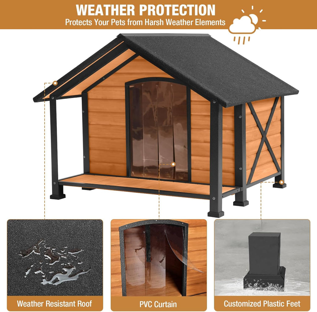 Dog House Outdoor & Indoor, Dog Kennel for Winter, Insulated Puppy Shelter for Small & Medium & Large Dogs,Unique All-Around Iron Frame (Medium)