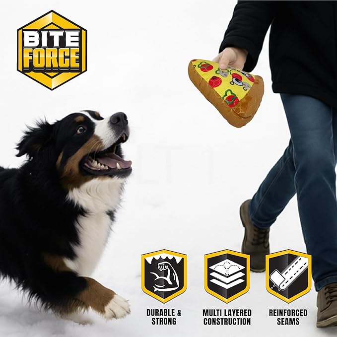 Bite Force -Durable & Strong Dog Toy Pizza Slice with Squeaker, Kevlar-Reinforced for Aggressive Chewers for Small Medium Large Dogs - Green.