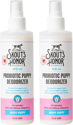 SKOUT'S HONOR Pet Deodorizer Spray- Hydrating Daily-Use with Avocado Oil & Omega-3s, Microbiome Friendly Certiified, Paraben & Sulfate-Free, 97% Natural, 8oz, Happy Puppy, 2-Pack