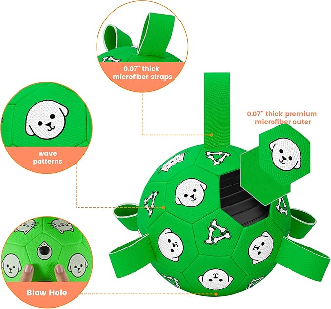 Dog Toy Soccer Ball with Grab Tabs, Durable Dog Soccer Ball, Dog Birthday Toys for Medium & Large Dogs, 8 Inch