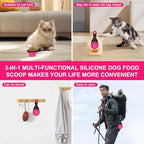 Collapsible Silicone Dog Food Scoop Foldable Pet Food Measuring Cup with Bag Clip 3 in 1 Multi-Function Silicone Dog Food Scooper (Rose Red, Small)