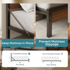 Bestier King Bed Frame with Storage Headboard and Charging Station, Walnut Platform Bed Frame with LED Light, Non-Slip Metal Bed Frame, Noise-Free, Easy Assembly,Brown