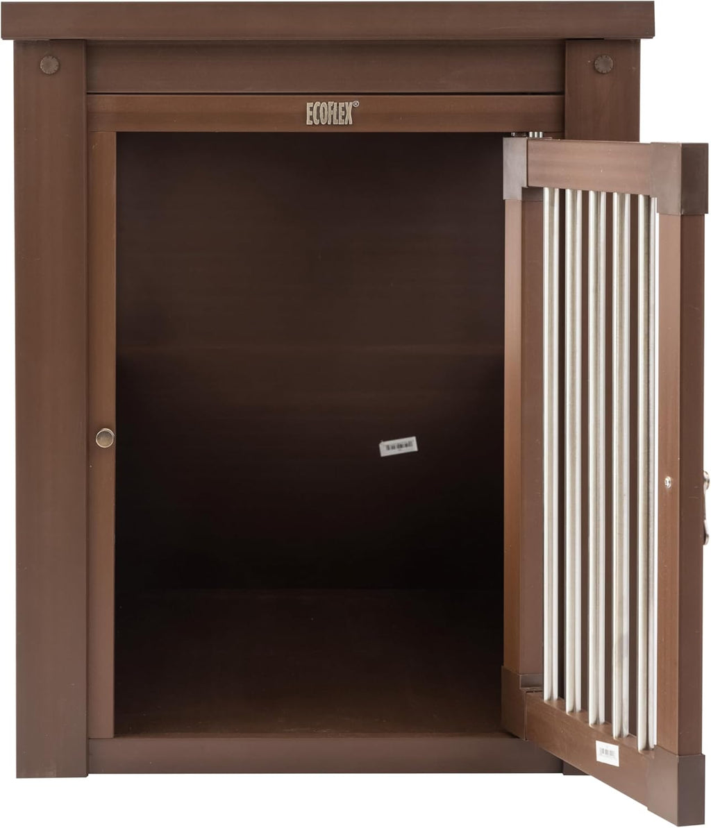 New Age Pet ECOFLEX Dog Crate End Table - Furniture-Style Pet Crate for Crate Trained Dogs - Stainless Steel Tubing & a Latched Closure - 10 Year Manufacturer's Warranty, Medium, Brown