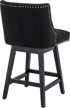 Bar Stools Set of 2, 26 Inch Upholstered Barstools with 13.8" High Back and Footrest, Swivel Counter Height Barstools for Kitchen Island Home Bar Performance Fabric Black