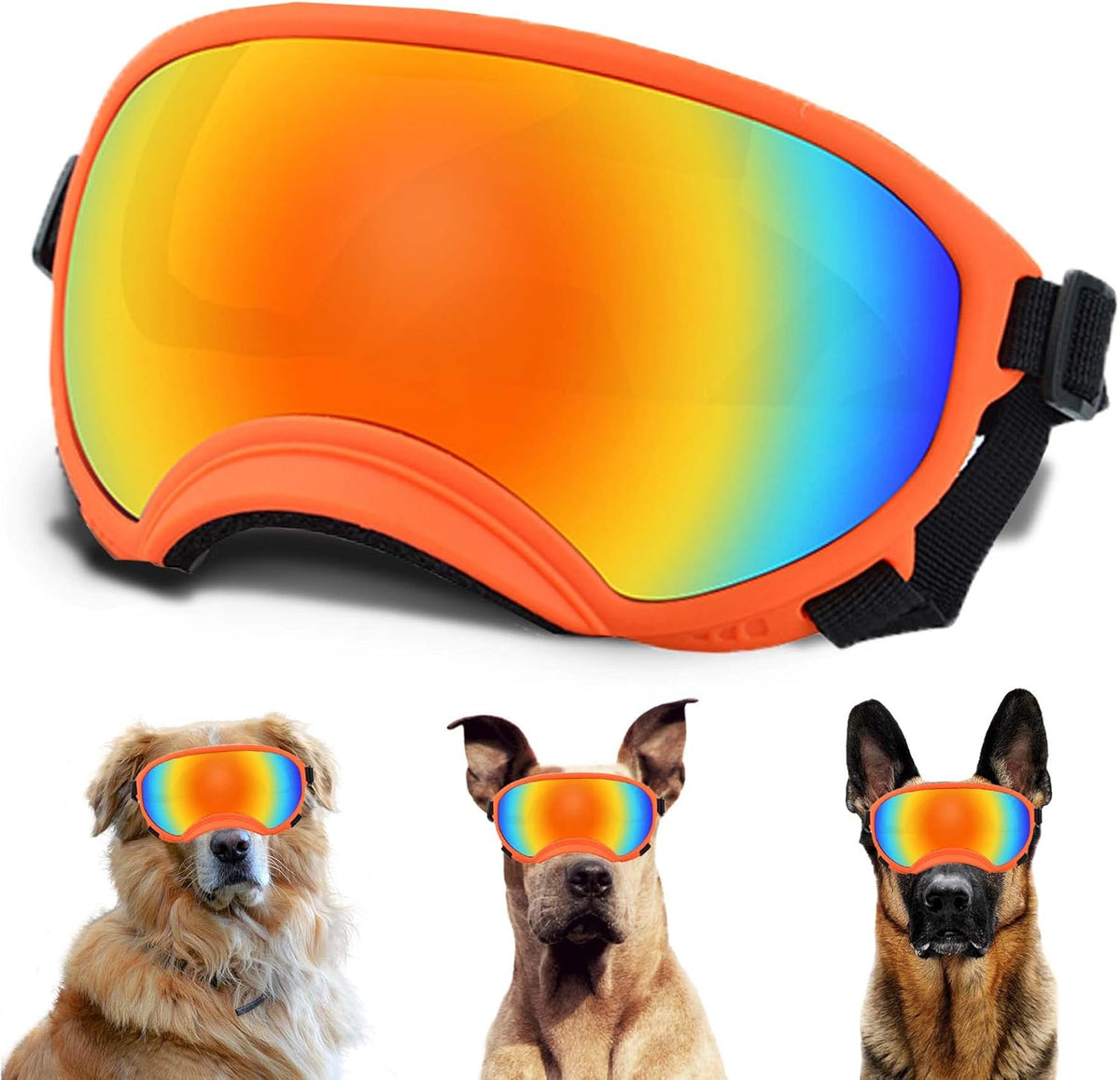 Large Dog Sunglasses with Adjustable Strap UV Protection, Winproof Puppy Sunglasses, Suitable for Medium-Large Pet Glasses, Dogs Eyes Soft Goggles, OrangeColours