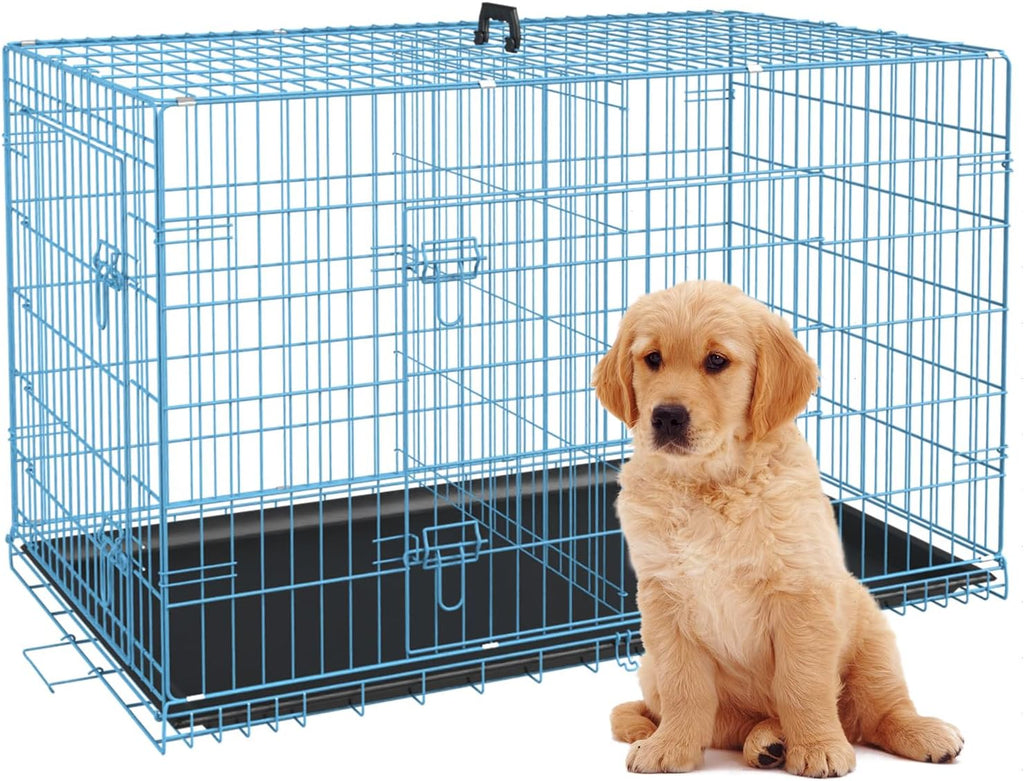 BestPet | Dog Crate | 24" | Blue | Foldable Metal Kennel with Double Doors, Secure Slide-Bolt Latches, Leakproof Tray | Portable Dog Cage for Small Breeds | for Travel, Indoor & Outdoor Use