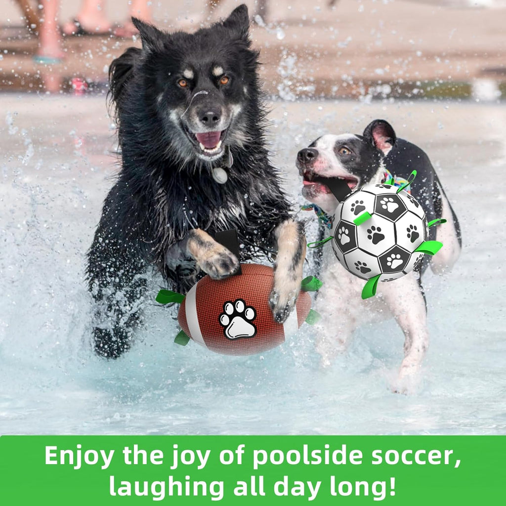 QDAN Dog Soccer Ball Football Set - 2 PCS Dog Balls with Strap for Tug of War, Soccer Ball Football Toys for Small Medium Large Dogs, Herding Ball for Dogs, Dog Birthday Toy
