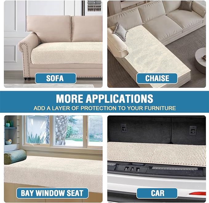 H.VERSAILTEX Plush Chenille Dog Bed Cover Thick Soft Sofa Covers Loveseat Cover for 2 Cushion Couch Anti Slip Couch Cover Furniture Protector for Dog, Pet, Cat (35" x 62", Ivory)