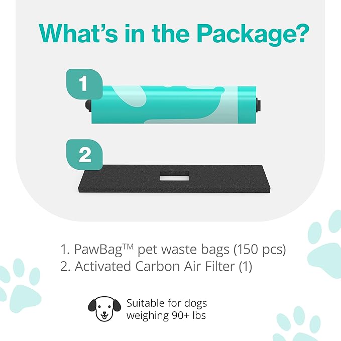 PawPail Scented Dog Poop Bags Refill with Carbon Filter - 1 Roll of 150 XL Dog Waste Bags with Poop Filter - Mild Floral Scent, Leakproof, & Durable - For Pet Waste Station