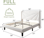 Feonase Full Bed Frame with Charging Station, Velvet Upholstered Platform Bedframe with Wingback Headboard, Solid Wood Slats Support, Noise Free, No Box Spring Needed, White
