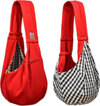 Tomkas Small Dog Sling Carrier - Zipper Pocket & Classic Strap - for 3-10 lbs Pets(Red)