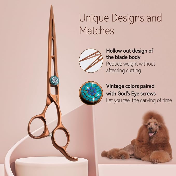 7.5'' Straight Dog Grooming Scissors Professioanl Pet Grooming Shears for Dog Cat High Cobalt Alloy Steel Hollow Out Design Sharp and Light(7.5, Chocolate Striaght)