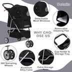 3 Wheels Dog Stroller, Foldable Pet Stroller for Small Medium Dogs, Portable Breathable Cat Stroller Dog Strollers with Storage Basket, Cup Holders, Removable Liner for Travel & Outdoor Use, Black