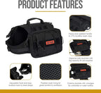 OneTigris Dog Backpack for Medium & Large Dogs, Nylon Backpack for Dogs Tactical Pet Backpack with Side Pockets for Hiking Walking Training Running (Black, Large)
