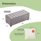 Ottoman with Storage 38 inches, Furniture End of Bed Storage Benches, Long Ottomans Bench with hinged lid, Bench seat Trunk for Foot Rest in Bedroom, Living Room (Gray)