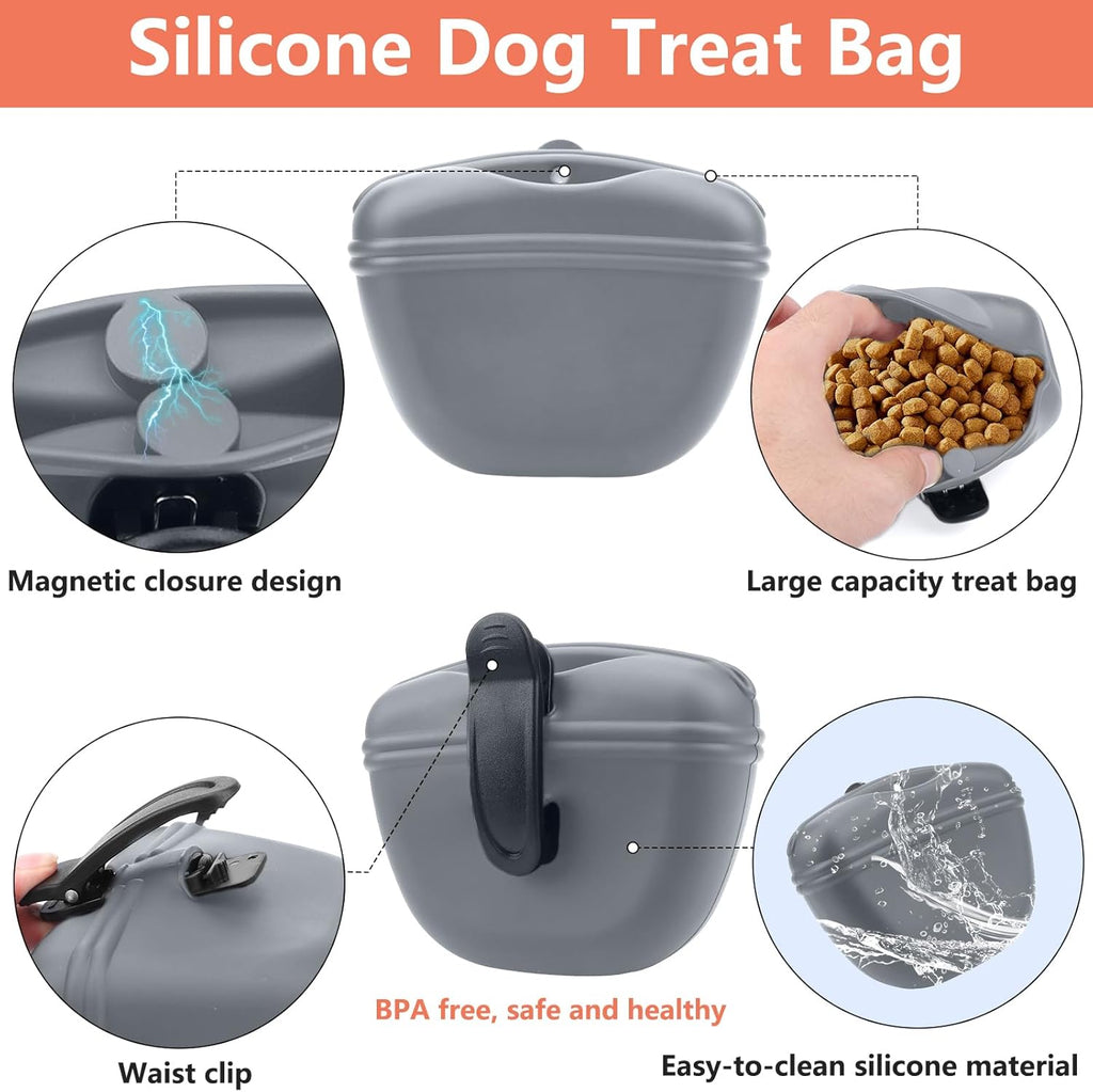 BARKIE Dog Training Kit - Treat Pouch, Pet Training Fanny Pack, 2 Puppy Training Clickers, Ultrasonic Silent Whistle, 2-in-1 Whistle Clicker, Clicker Training Guide Booklet, Dog Poop Bag (Grey)