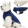 ROZKITCH Reversible Fleece Dog Jacket, Super Warm Sherpa Sweater with Leash Hole & Embroidery, Adjustable Double-Sided Plush Vest for Medium Breeds Outdoor Indoor DarkBlue L
