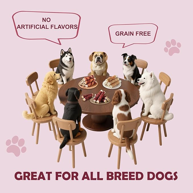 ASMPET Dog Treats Bones, Chicken Duck Wrapped Rawhide Sweet Potato Sticks for Small Medium Large Dogs