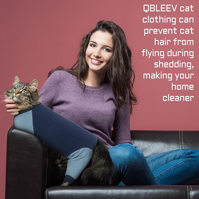 QBLEEV Cat Pajamas for Cats Only, Sticky Hair Cat Clothes, Prevent Lost Fur Kitten Onesie Shirts Costumes Outfits for Daily Wear Parties Photography, Cat Recovery Suit for Cats or Small Dogs