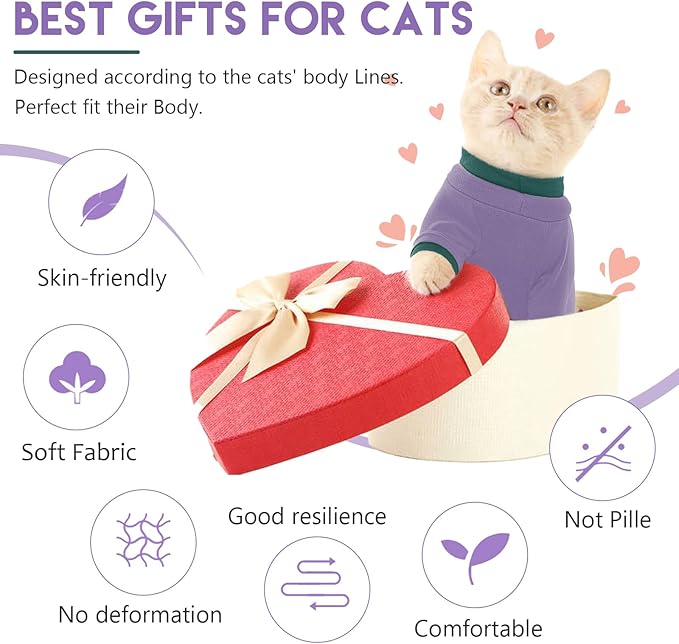 Sticky Cat Clothes Stretchy, Sphynx Hairless Sweater & Pajamas for Cats only, Soft Cat Onesie for Cats After Surgery Female Male & Hair Loss Prevention, Purple M