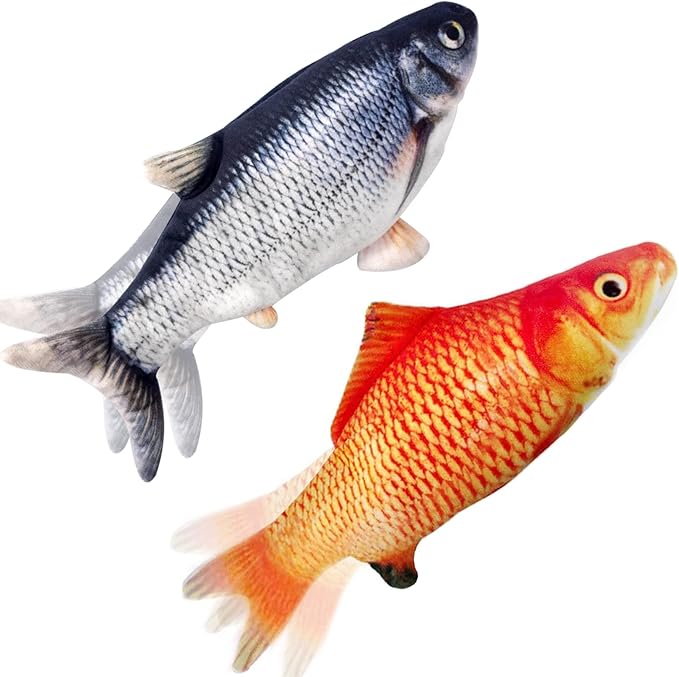 Tocirelo Cat Toys Interactive Flopping Fish with Catnip, 2Pack Interactive Cat Toys for Indoor Cats, 11" Electric Moving Kitten Kicker Toy, Automatic Floppy Fish Bored Kitty Enrichment Products