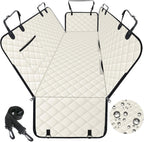 Dog Car Seat Cover, Durable Waterproof Scratch Proof Nonslip Dog Hammock, Pet Back Seat Covers with Pocket for Cars SUVs and Trucks - L, Beige/Black