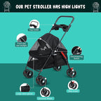 4 Wheels Pet Stroller for Medium Small Dog up to 50lbs, Dog Cat Stroller, Outdoor Travel Pet Folding Strollers, Cat Cage Strollers with Cup Holder, Breathable and Visible Mesh 1 Set