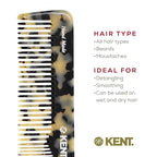 Kent 16T TW Fine and Wide Tooth for Daily Grooming,Handmade Styling Comb for All Hair Types,Wet or Dry Hair Detangling Comb for Men and Women,Saw Cut Hand Polished,Made in England
