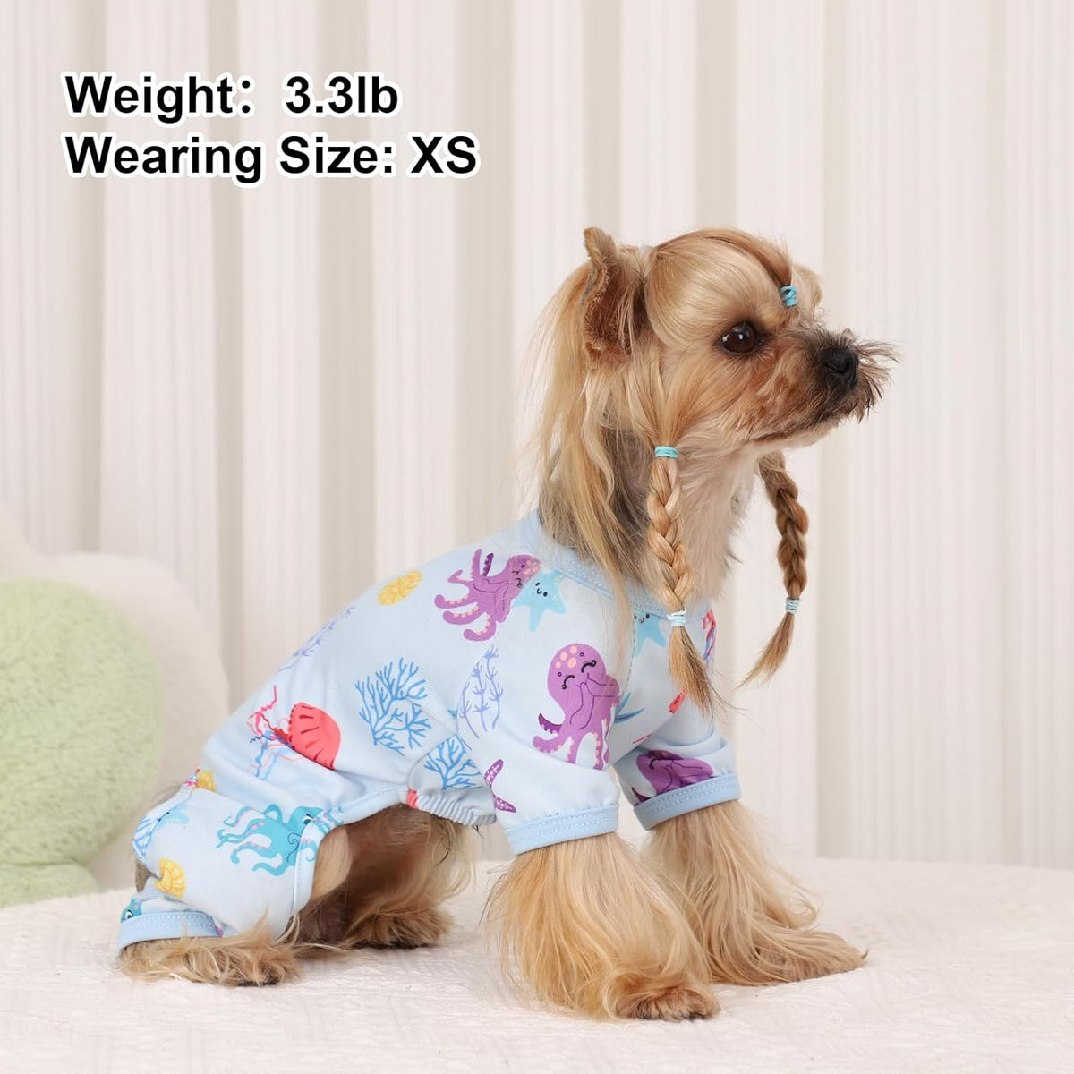 Dog Pajamas Pjs Summer Dog Clothes for Small Dogs Girl - Boy - Small Size Dogs, Soft Stretchy Puppy Clothes Doggie Onesies Cat Pet Jammies Outfit for Chihuahua Yorkie, Octopus Blue, XS