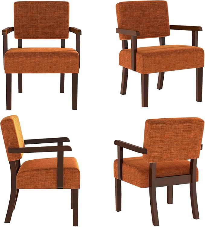 Accent Chair Set of 2 with Table, Upholstered Living Room Chairs with Wood Frame, Modern Oversized Reading Armchair for Bedroom Waiting Room (Orange)