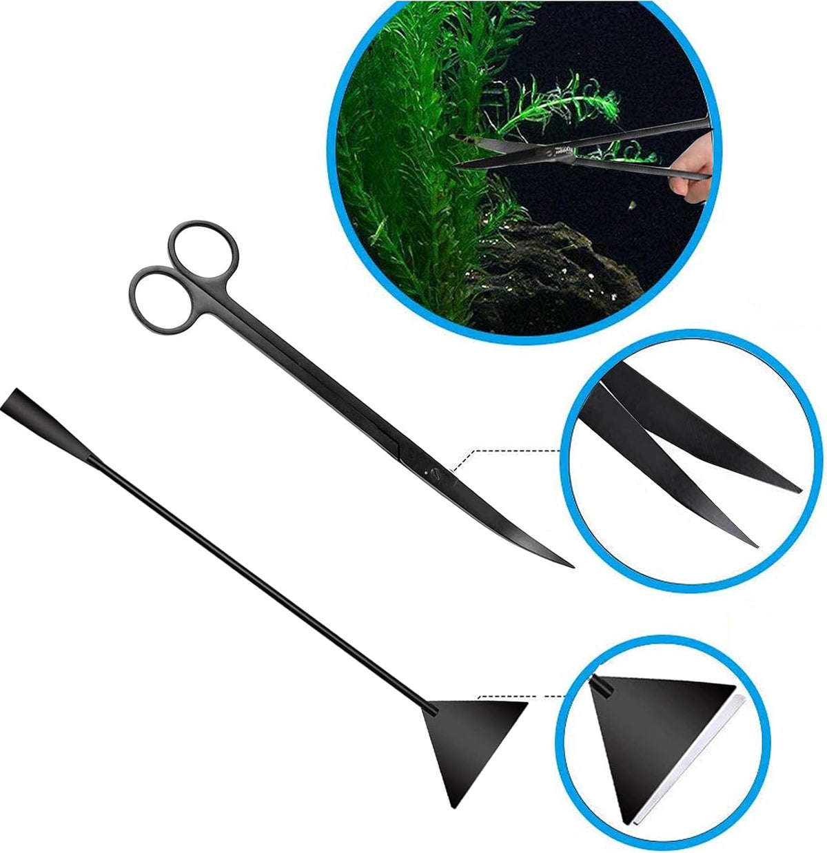 Aquarium Scissor Tweezers Spatula Tool - 4 in 1 Stainless Steel Aquatic Plants Aquascaping Tools Set for Fish Starter Kits & Aquariums Tank(Black)