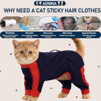 Cat Pajamas for Cats Only, Sticky Hair Cat Clothes, Long Sleeve Sphynx Clothes, Anti-Licking or Skin Disease Recovery Suit for Female Cats, Kitten Onesie Pajamas, DarkBlue, XS