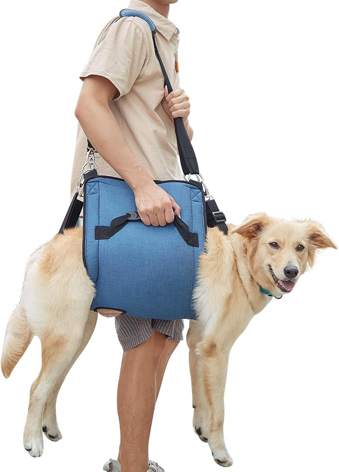 COODEO Dog Carry Sling, Emergency Backpack Pet Legs Support & Rehabilitation Dog Lift Harness for Nail Trimming, Dog Carrier for Senior Dogs Joint Injuries, Arthritis, Up and Down Stairs(XL, Blue)