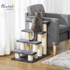 PawHut Cat Tree with 4 Steps for High Beds Couch, Cute Stair Shaped Cat Tree for Indoor Cats or Dogs w/Sisal Scratching Post, Climbing, Playing, Gray