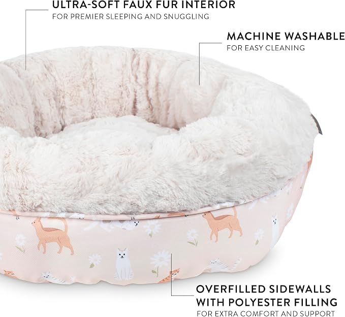 Fringe Studio Cat Bird Daisy Lite Peach Small Circle Pet Bed 18"- Poly Filled with Faux Fur Interior - Machine Washable