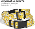 Reflective Dog Collar for Small Dogs, Cute Flower Theme Adjustable Heavy-Duty Nylon Puppy Collar for Boy and Girl Female, Soft Pet Accessories with Quick Release Buckle, Yellow