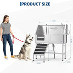 Garvee 46 Inch Stainless Steel Dog Washing Station with Walk-in Ramp, Heavy Duty Pet Grooming Bathtub, Brushed Finish, Left Door Options