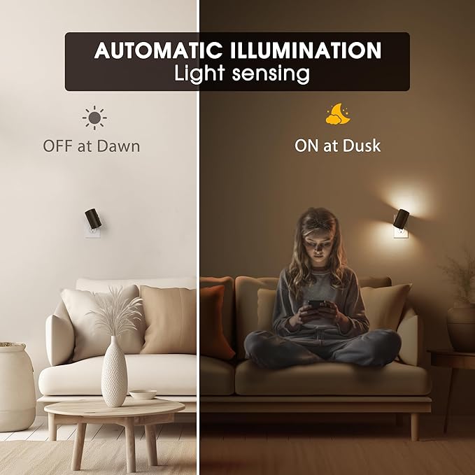 Briignite Night Lights Plug into Wall, 3CCT Modern LED Night Light Plug in, Dusk to Dawn Sensor, 3000KĀ0Kŀ0K Change Nightlight,Dimmable NightLight for Hallway, Bedroom, Stairway, 2 Pack