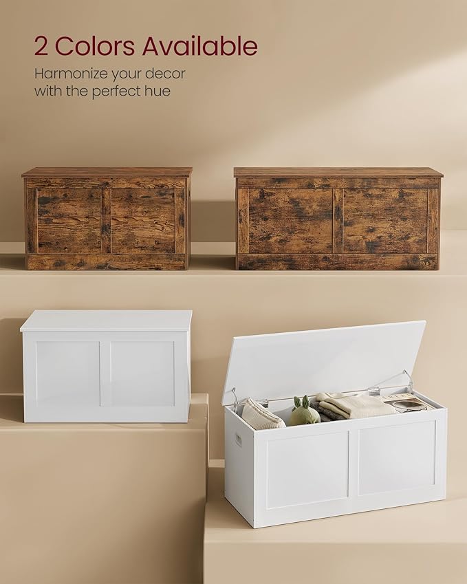 VASAGLE Storage Chest, Storage Trunk with 2 Safety Hinges, Storage Bench, Shoe Bench, Farmhouse Style, 15.7 x 39.4 x 18.3 Inches, for Entryway, Bedroom, Living Room, Rustic Brown ULSB164K01
