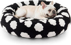 JOEJOY Jacquard Donut Round Small Dog Beds,Black 23x23x7in, Removable Washable Cover, Cute Pattern, Ultra Soft Fluffy Calming Pet Bed with Thick Supportive Bolster