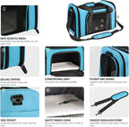 Pet Carrier for Small Medium Cats Puppies up to 15 Lbs, Airline Approved Small Dog Travel Puppy Carrier Soft Sided, Collapsible - Blue