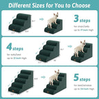 Wide Dog Stairs for Small Dog 22.6" H, Curved Pet Step for Puppy, Older Cat, Curved Ramp for High Bed or Car, Ladder with High Density Foam, Durable, 5 Step, 17.7x33x22.6 inch, Dark Green