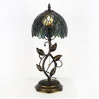 Small Tiffany Lamp Multicolor Leafage Style Stained Glass Table Lamps Desk Bedside Reading Light 8X8X18 Inches with Bronze Metal Leaf Resin Base