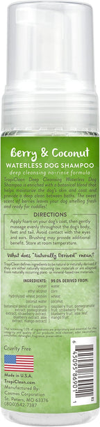 TropiClean No Rinse Waterless Dog Shampoo | Detangling and Deodorizing Dry Shampoo for Smelly Pets | Moisturizes Dry Skin | USA Made | Berry Scent | 7.4oz